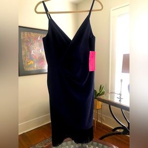 Betsey Johnson Navy Blue flapper-inspired cocktail dress with fringe